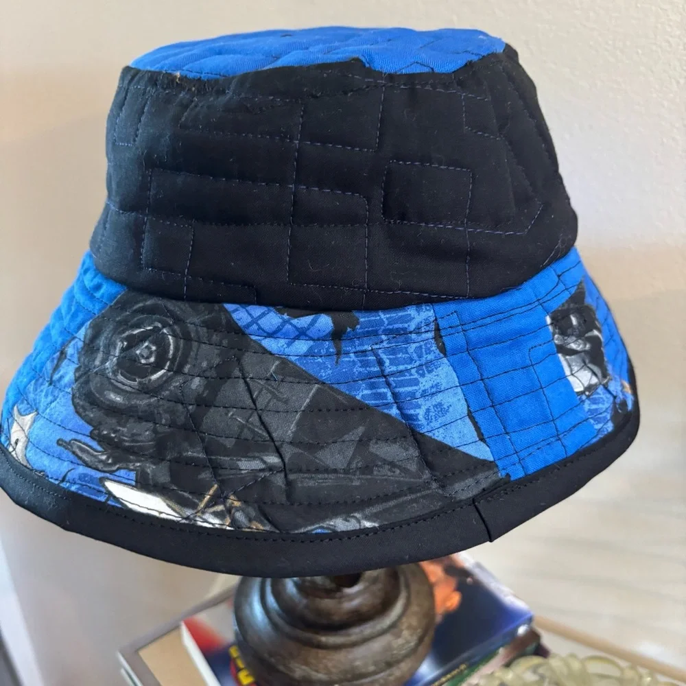 22” Batman/Houndstooth Blue and Black Reversible‎ Bucket Hat Hand Crafted 002